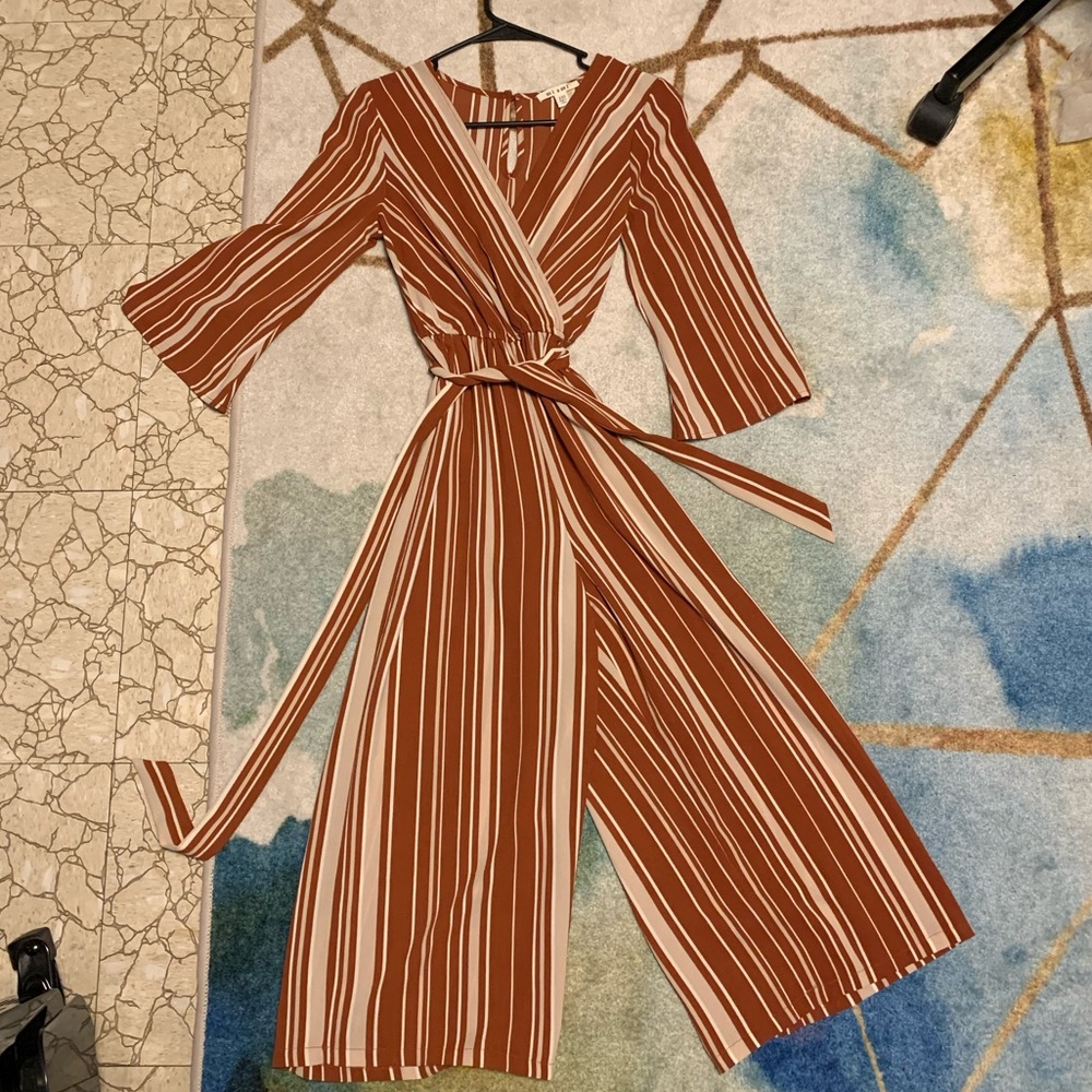 Miami Burnt Orange and Cream Wide Leg Jumpsuit